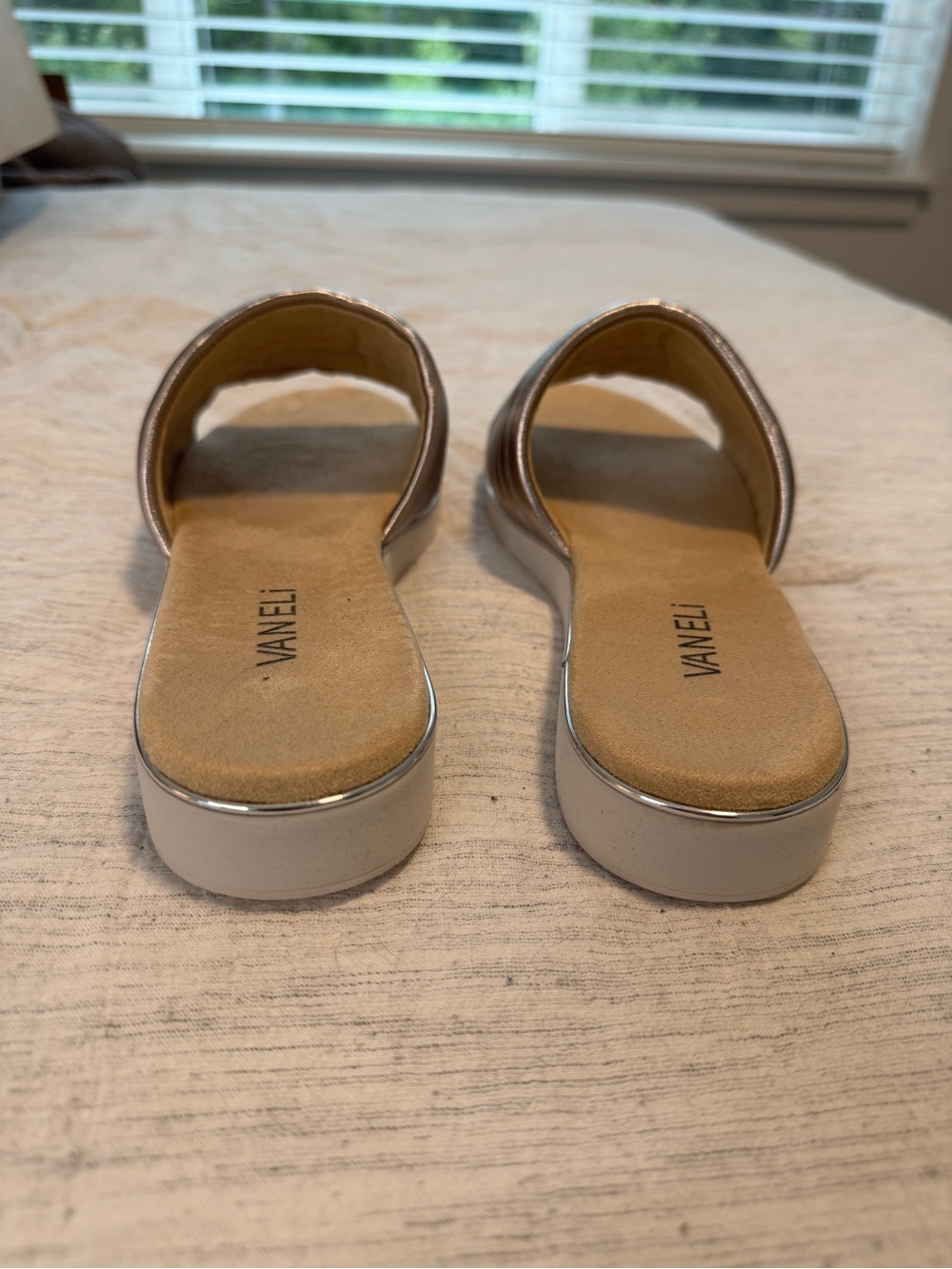 Vaneli Silver Metallic Ribbed Slip-On Slides - Picture 5 of 8